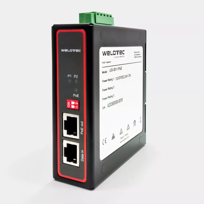 Industrial unmanaged Ethernet PoE Injector for DIN rail mount