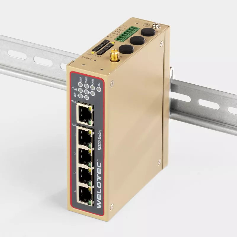 TK500 4G Router Industrial DIN rail Front view top with DIN rail