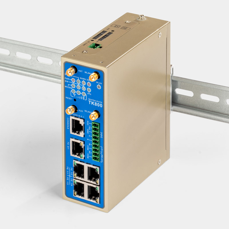 TK800 4G WiFi Router Industrial DIN rail top front view