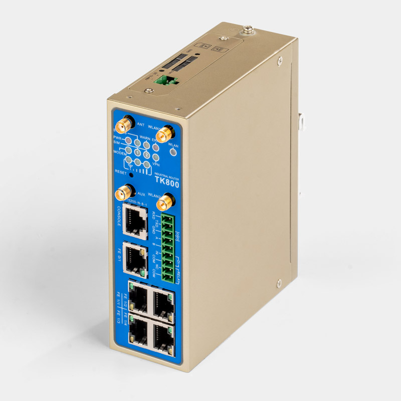 TK800 4G WiFi Router Industrial DIN rail Front view top with DIN rail