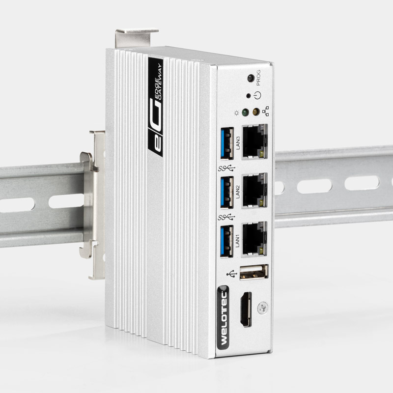 EG500 Edge Gateway Industrial DIN rail Front view side with DIN rail