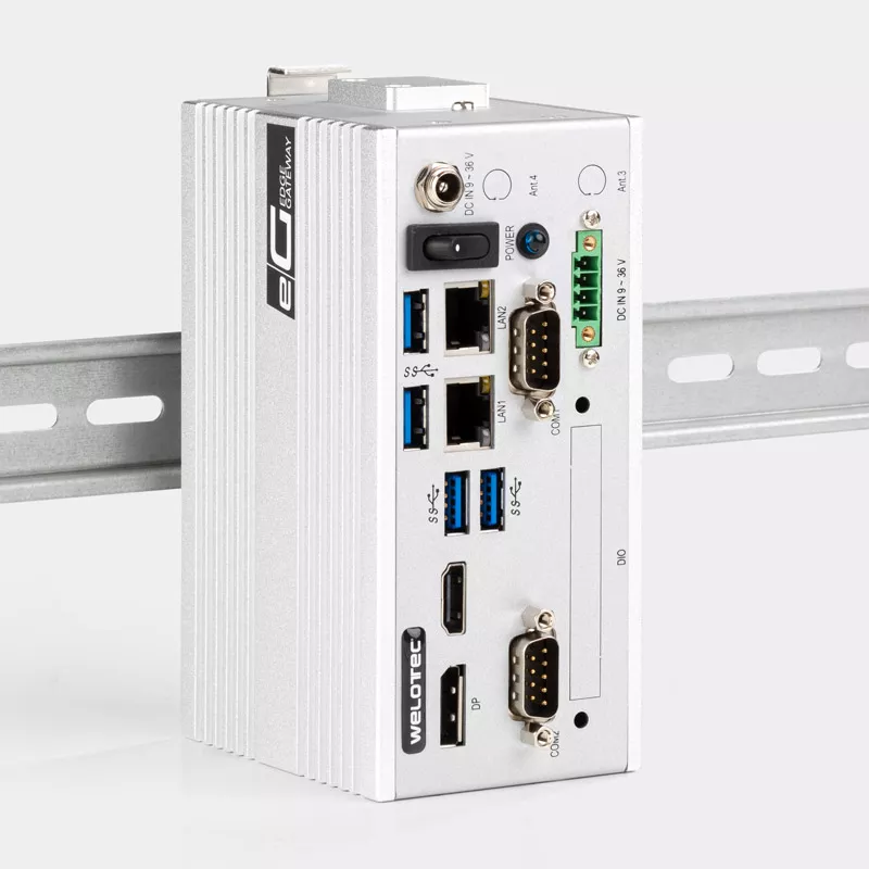 EG600 Edge Gateway Industrial DIN rail Front view side with DIN rail